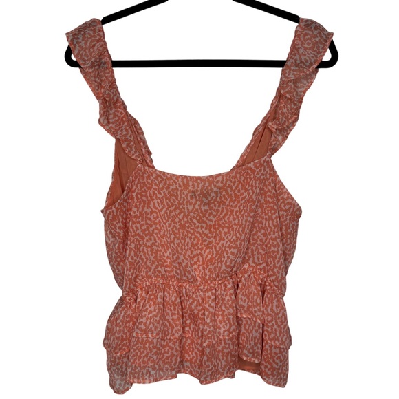 Express Orange/White Print Textures Ruffle Wrap Peplum Tank Top Women's Size L - Picture 5 of 9